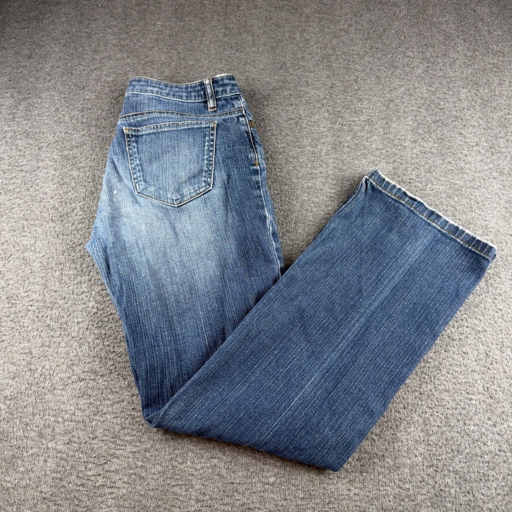 DKNY Jeans Bootcut Pants Women's 29 Blue Medium Wash Frayed Hem Mid Rise